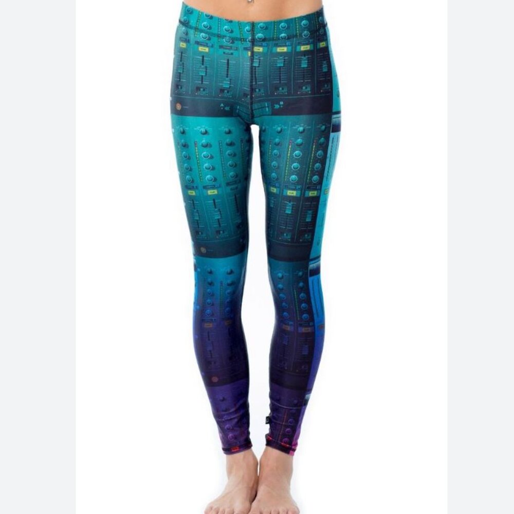 Terez | "Sound Mixer" Performance Leggings Teal Purple Blue | Size Medium